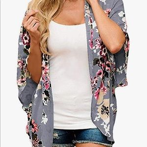 Womens Floral Chiffon Kimono